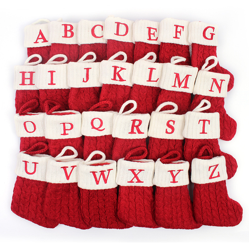 Christmas Stocking Hanging - 1pクリスマスソックス編みアルファベットレタースノーフレークパターンクリスマスストッキングクリスマスギフトバッグツリークリスマスの装飾