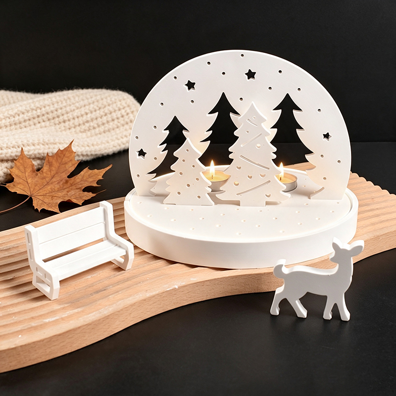 Holiday Candle Set - クリスマスエルクティーライトキャンドルホルダーシリコンモールド、3Dレジンプラスタートレイモールドキット、DIY冬景色ランプベースクラフトツールセット