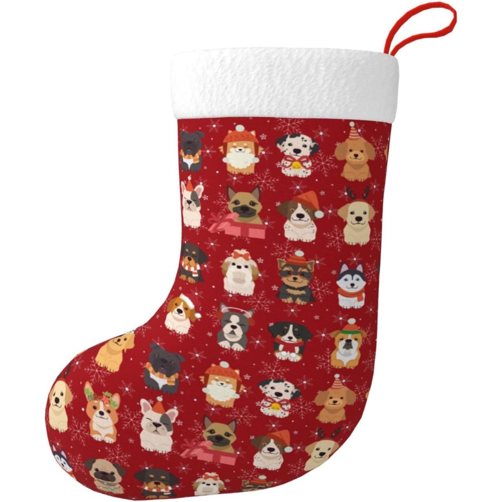 Christmas Stocking Hanging - かわいいクリスマスドッグのクリスマスストッキング、暖炉吊り下げソックスホルダー、家族のクリスマスツリーパーティーのホリデーデコレーション用オーナメント