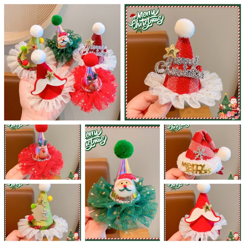 Santa Hat Plush - かわいい星クリスマスヘアクリップエルクぬいぐるみボールサンタクロースカモノハシクリップ韓国スタイル帽子クリスマス帽子ヘアピンデイリー