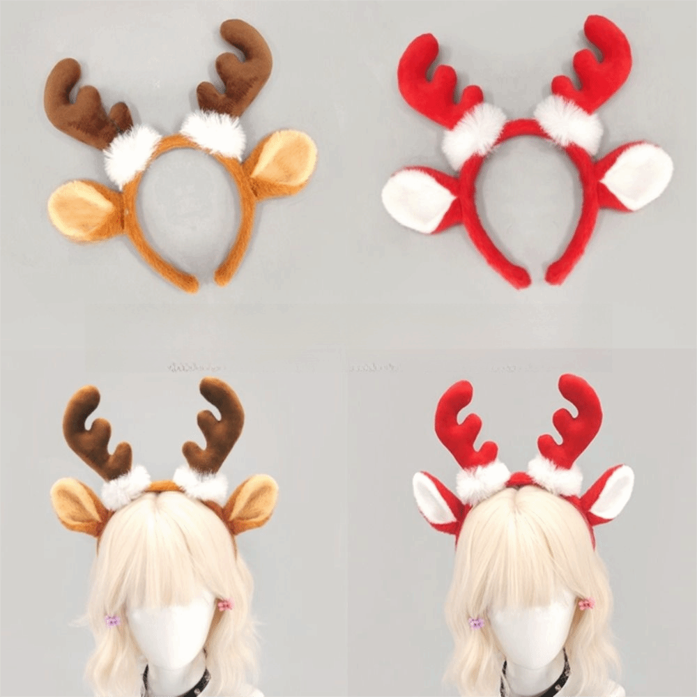 Reindeer Antlers Headband - リアルな鹿の角のヘッドバンド、かわいい柔らかい生地のトナカイのヘアフープ、ユニバーサルフィット、お祭りデザイン、動物コスプレ用ヘッドウェア、コスプレ