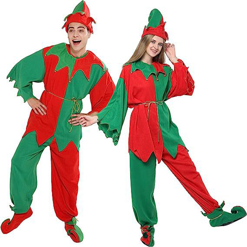 Elf Costume Christmas - 大人女性グリーンエルフハロウィンコスプレ衣装男性クリスマス衣装クリスマス衣装セット子供家族クリスマスサンタクロース衣装