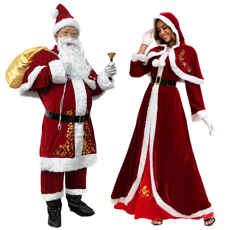 Elf Costume Christmas - クリスマスサンタコスチューム長袖ドレス刺繍ローブホリデーパーティー舞台衣装コスプレ大人用クリスマス衣装