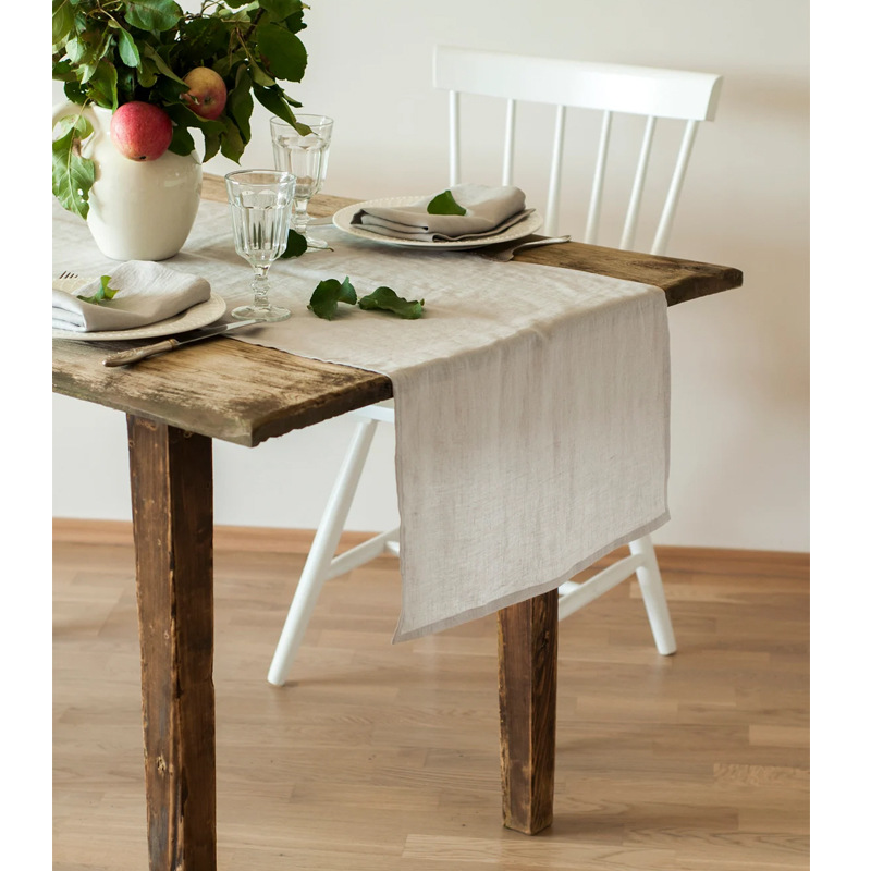 Christmas Table Runner - 100%リネンストーンウォッシュテーブルランナー、カスタム高級無地ティーテーブルランナー、西洋ダイニングテーブルデコレーション、祝宴アクセサリー