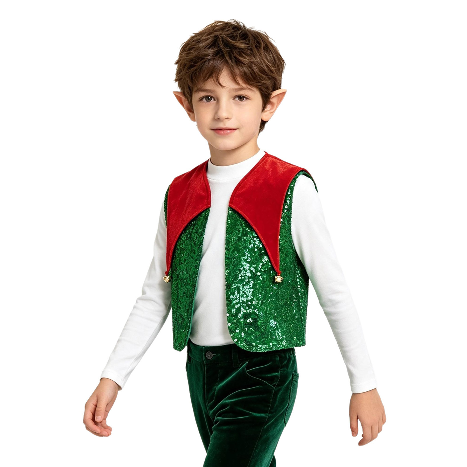 ユニセックスキッズクリスマスエルフベスト 不規則なベルベット - Elf Costume Christmas のレビューと価格