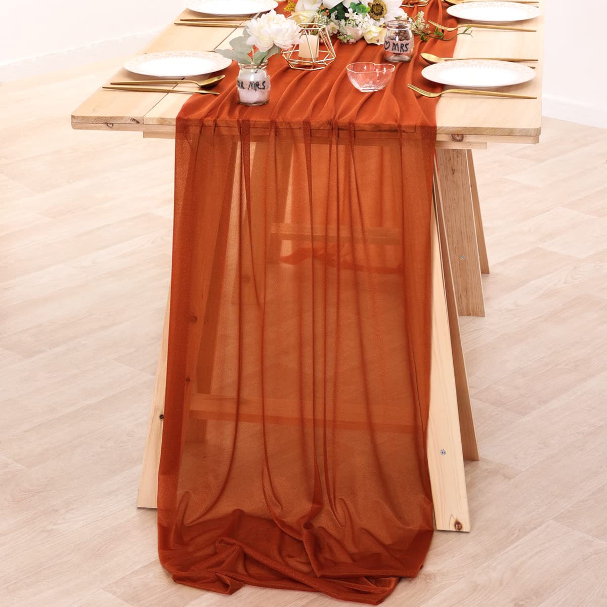 シフォンテーブルランナーヌード薄手の生地シルクウェディングア - Christmas Table Runner のレビューと価格