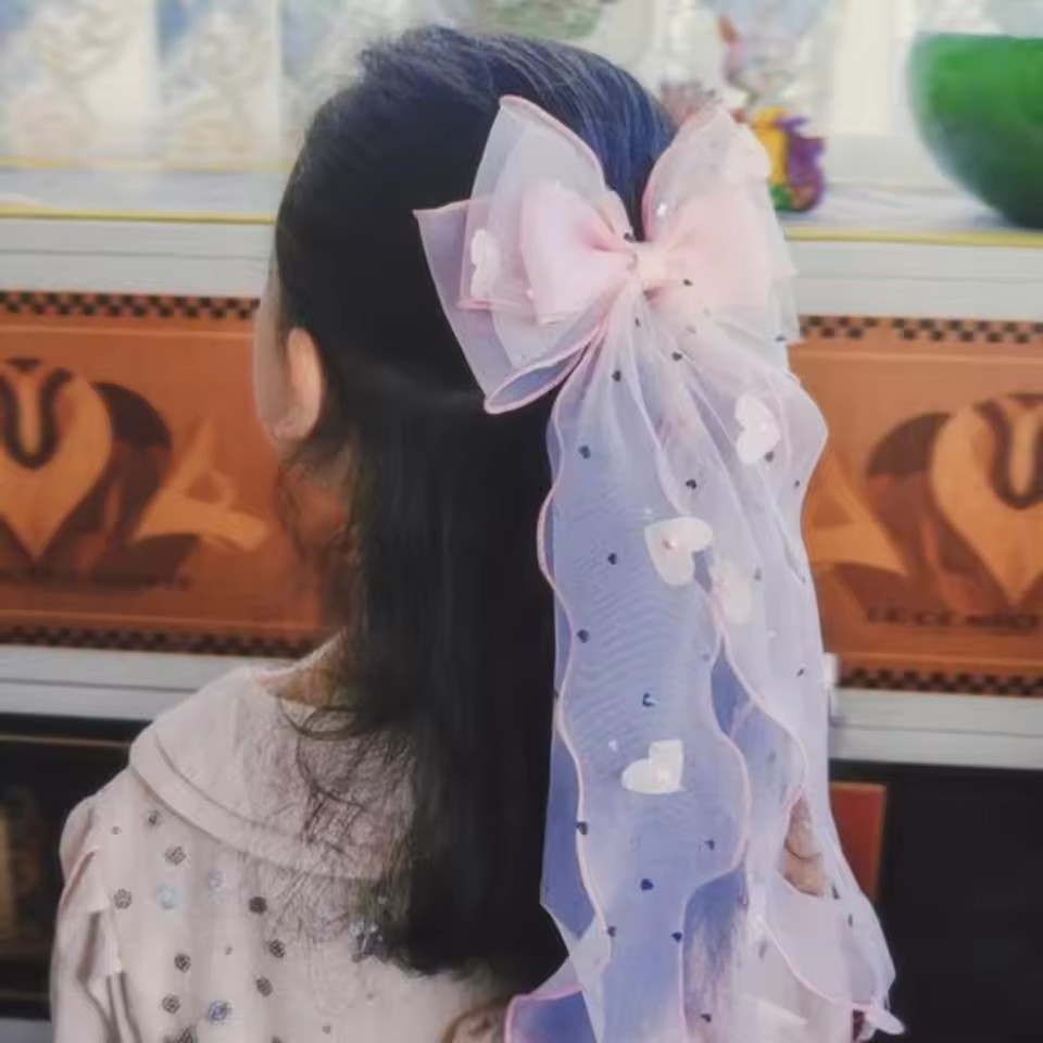 韓国妖精メッシュボウヘアクリップ子供プリンセスポニーテールリ - Ribbon Bow Gift のレビューと価格