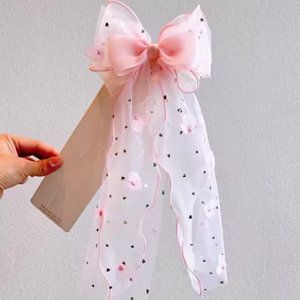 韓国妖精メッシュボウヘアクリップ子供プリンセスポニーテールリ - Ribbon Bow Gift のレビューと価格