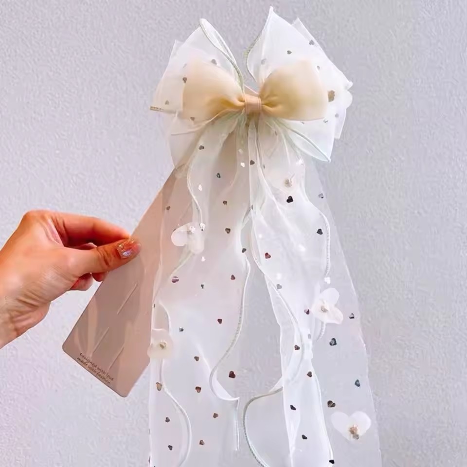 韓国妖精メッシュボウヘアクリップ子供プリンセスポニーテールリ - Ribbon Bow Gift のレビューと価格