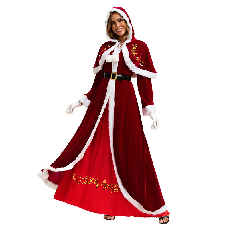 クリスマスサンタコスチューム長袖ドレス刺繍ローブホリデーパー - Elf Costume Christmas のレビューと価格