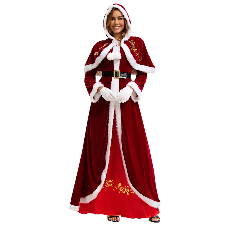 クリスマスサンタコスチューム長袖ドレス刺繍ローブホリデーパー - Elf Costume Christmas のレビューと価格