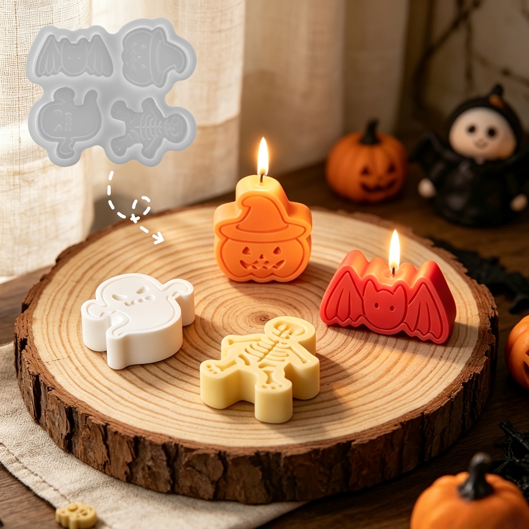 4つの空洞を持つシリコン樹脂型セット。DIY粘土の幽霊、カボ - Holiday Candle Set のレビューと価格