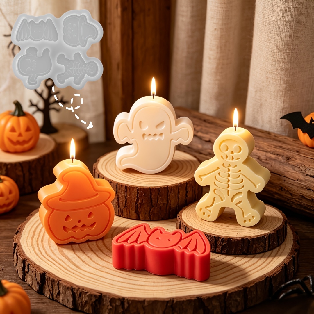 4つの空洞を持つシリコン樹脂型セット。DIY粘土の幽霊、カボ - Holiday Candle Set のレビューと価格